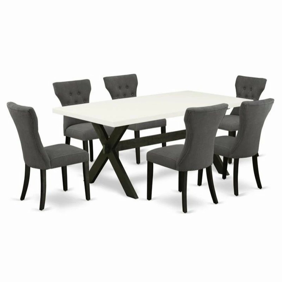 Online East West Furniture X-Style 7-Piece Wood Dining Set In Dark Gotham Gray