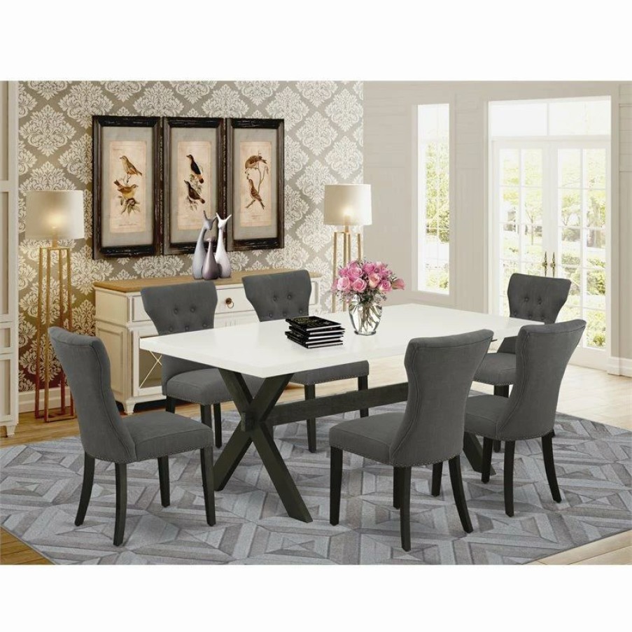 Online East West Furniture X-Style 7-Piece Wood Dining Set In Dark Gotham Gray