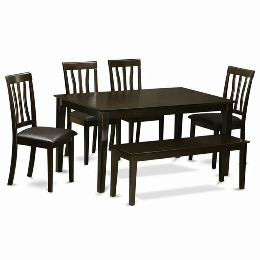 New East West Furniture Capri 6-Piece Wood Dining Set W/ Leather Seat In Cappuccino