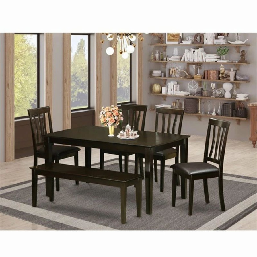 New East West Furniture Capri 6-Piece Wood Dining Set W/ Leather Seat In Cappuccino