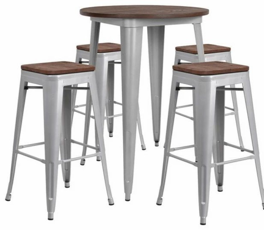 Best Flash Furniture 5 Piece 30 Round Pub Set In Silver And Brown