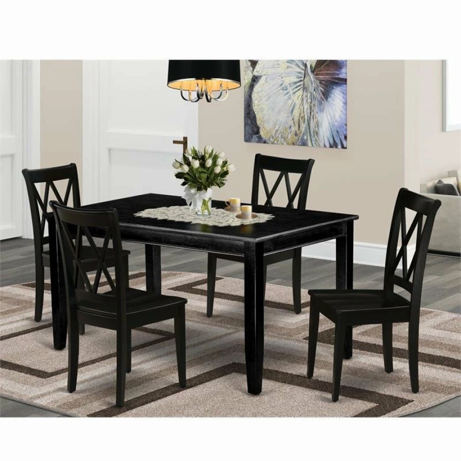 Best East West Furniture Dudley 5-Piece Wood Dining Set With Wood Seat In Black