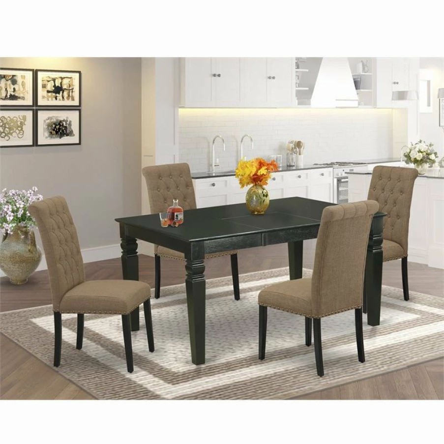 Clearance East West Furniture Weston 5-Piece Wood Dining Set In Black/Light Sable