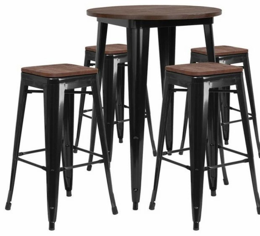 Hot Flash Furniture 5 Piece 30 Round Pub Set In Black And Brown