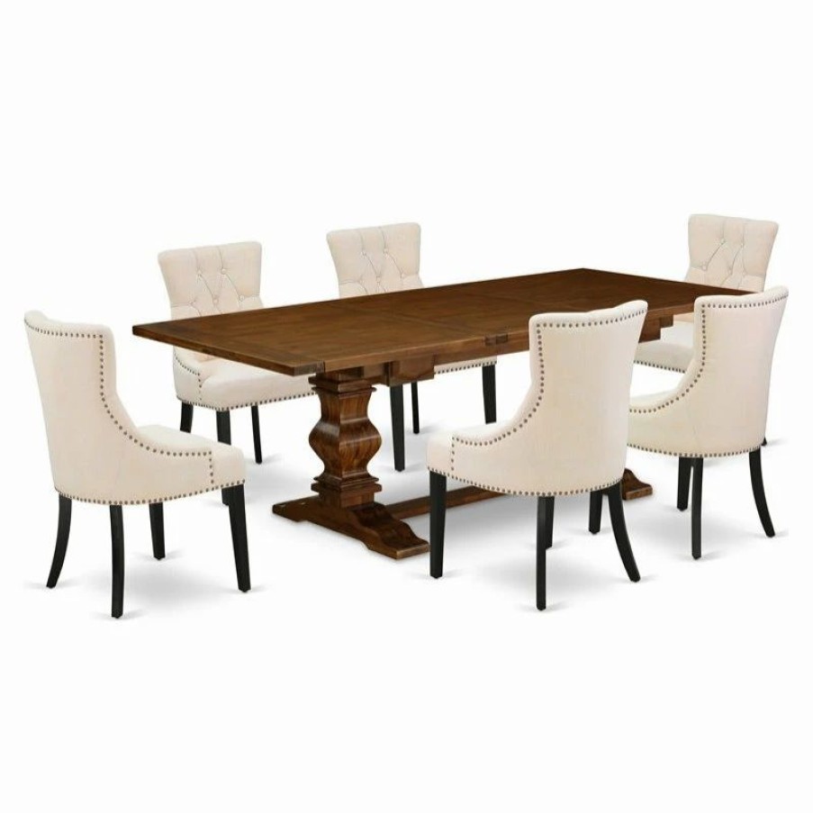 New East West Furniture Lassale 7-Piece Wood Dining Set In Walnut/Light Beige