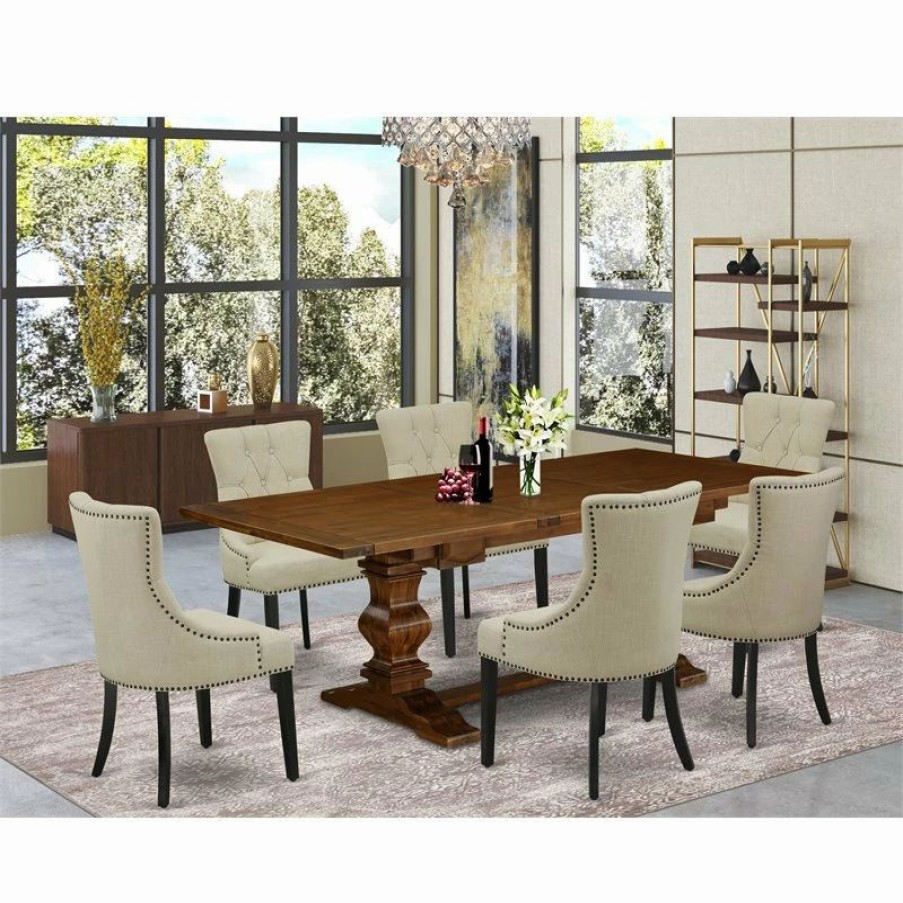 New East West Furniture Lassale 7-Piece Wood Dining Set In Walnut/Light Beige