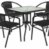 Clearance Flash Furniture 28" Square Glass Metal Table With 4 Black Rattan Stack Chairs