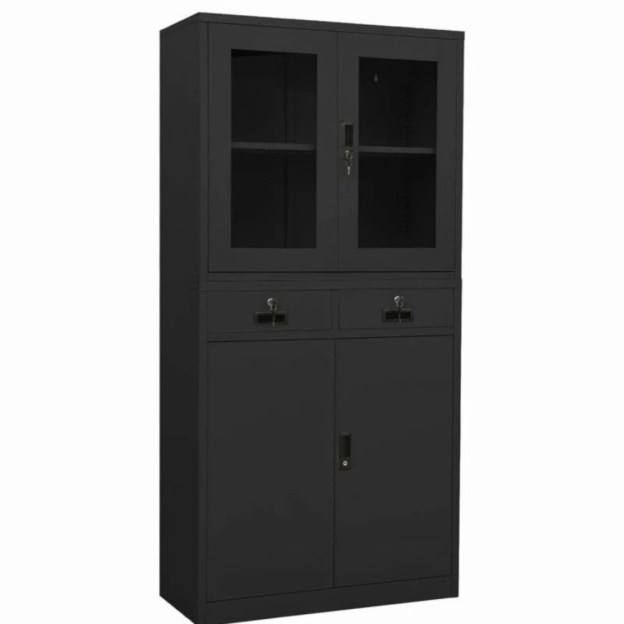 Online Vida Xl International B.V. Vidaxl Office Cabinet Anthracite Steel And Tempered Glass Cabinet Furniture