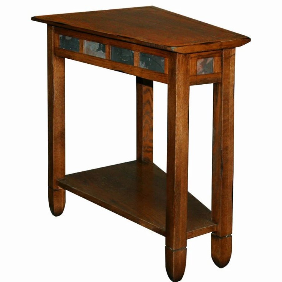 New Leick Home Leick Furniture Rustic Slate Wood Recliner Wedge End Table In Rustic Oak