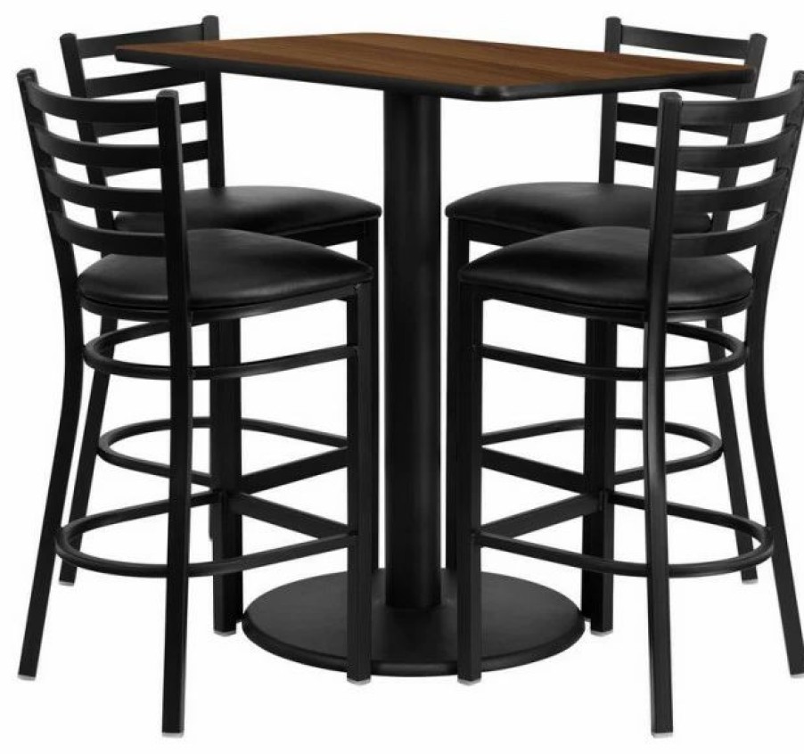 Wholesale Flash Furniture 24X42 Laminate Bar Table Set In Walnut Top Black Vinyl Seat