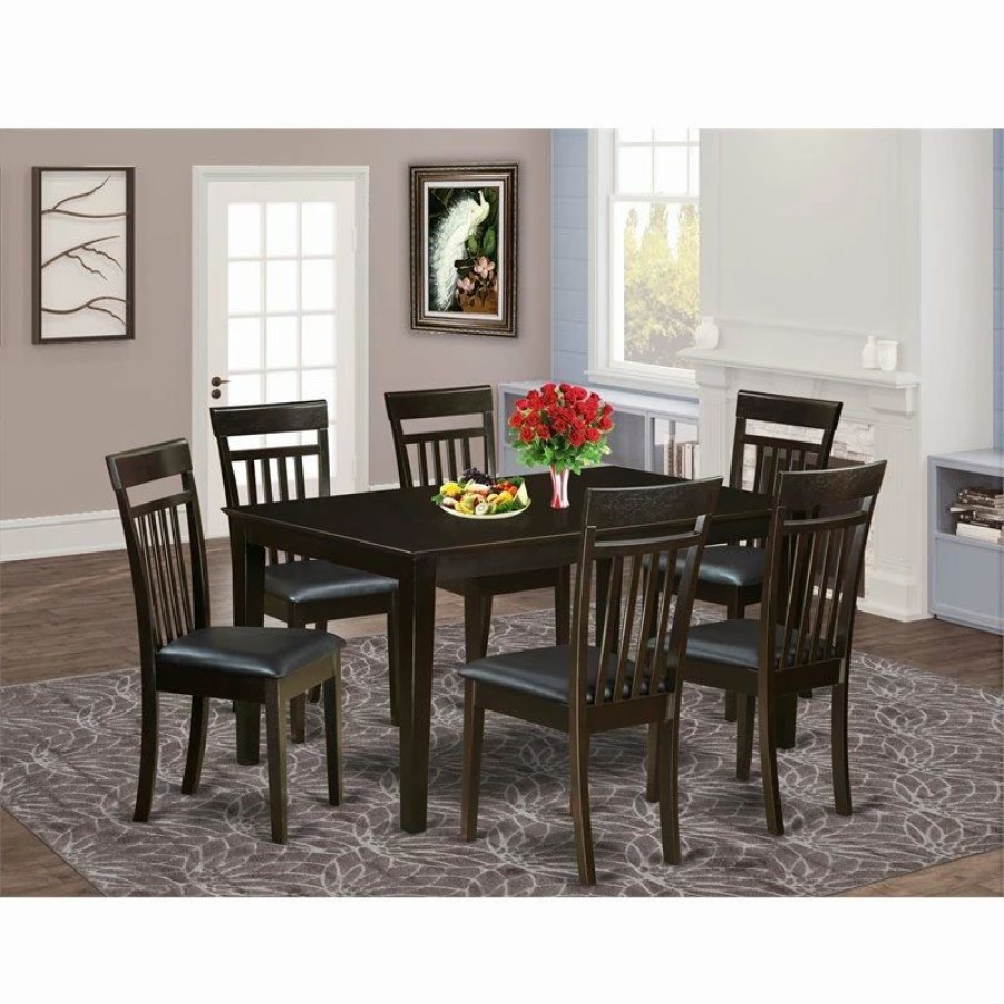 Wholesale East West Furniture Capri 7-Piece Wood Chair And Dining Table Set In Cappuccino