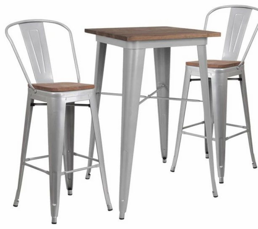 Best Flash Furniture 3 Piece 26 Square Pub Set In Silver And Brown