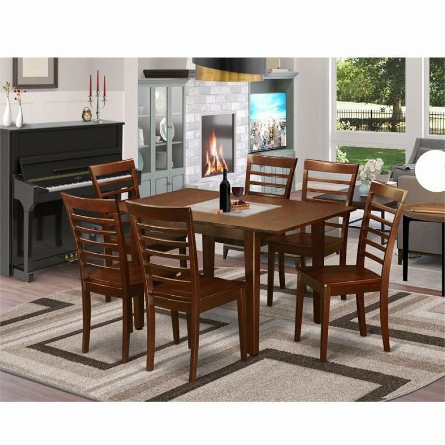 Hot East West Furniture Milan 7-Piece Traditional Wood Dinette Set In Mahogany