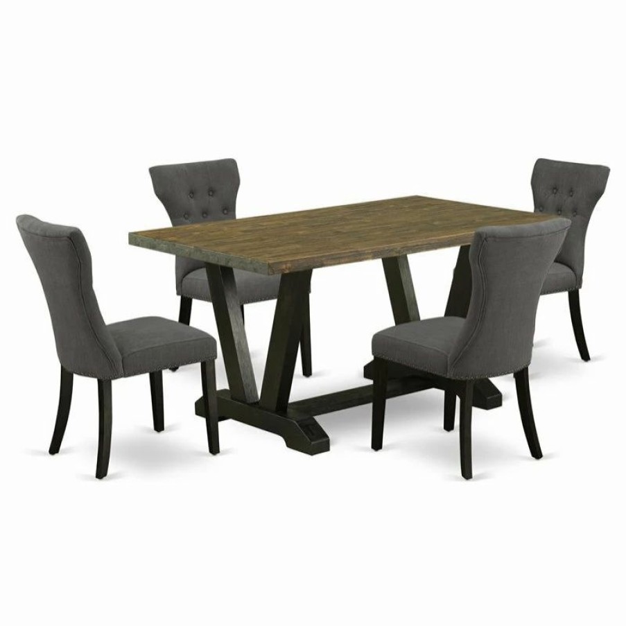 Hot East West Furniture V-Style 5-Piece Wood Dining Set In Gray And Black Finish