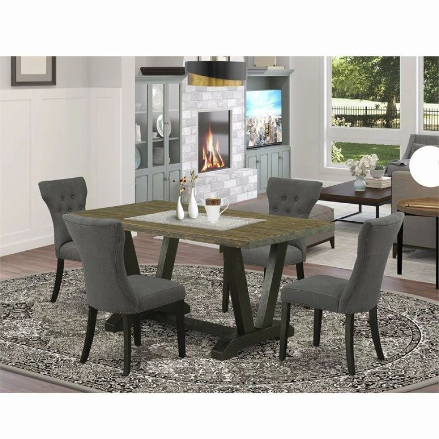 Hot East West Furniture V-Style 5-Piece Wood Dining Set In Gray And Black Finish