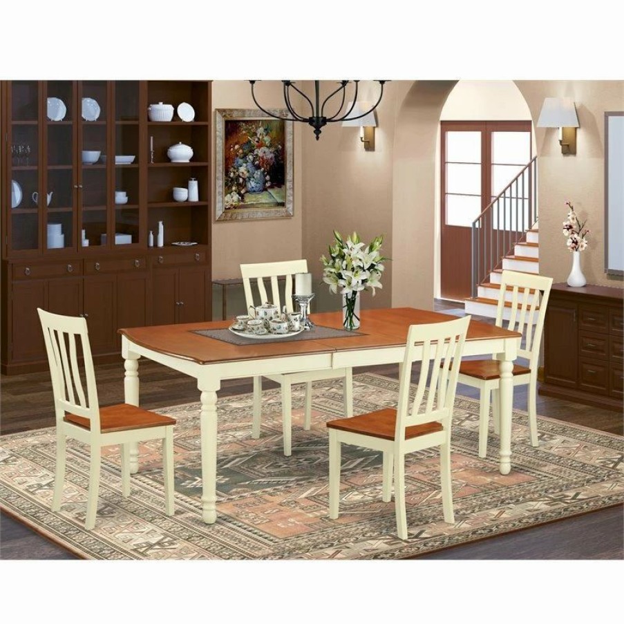 New East West Furniture Dover 5-Piece Wood Dining Set In Buttermilk/Cherry