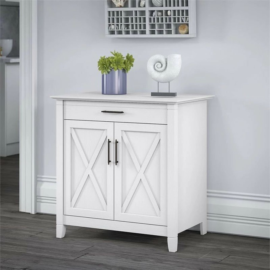 Best Bush Business Furniture Bush Furniture Key West Secretary Desk With Storage Cabinet In Pure White Oak