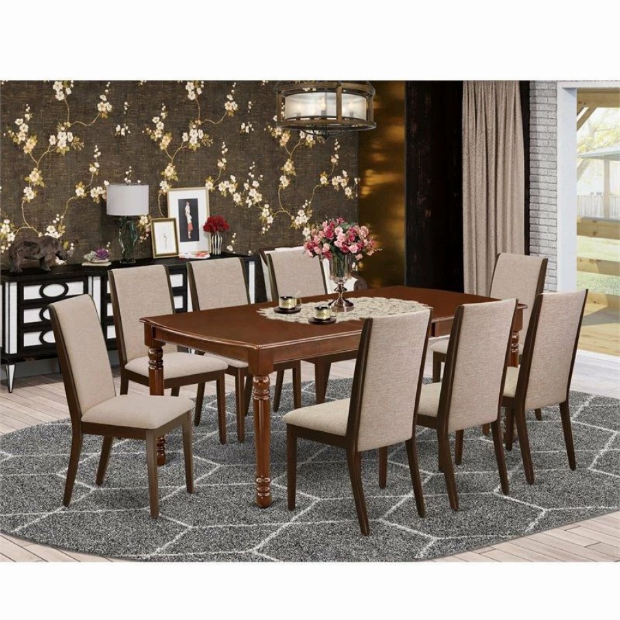 Clearance East West Furniture Dover 9-Piece Wood Dining Room Set In Mahogany