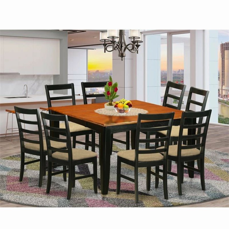 Clearance East West Furniture Parfait 9-Piece Dining Set With Fabric Seat In Black/Cherry