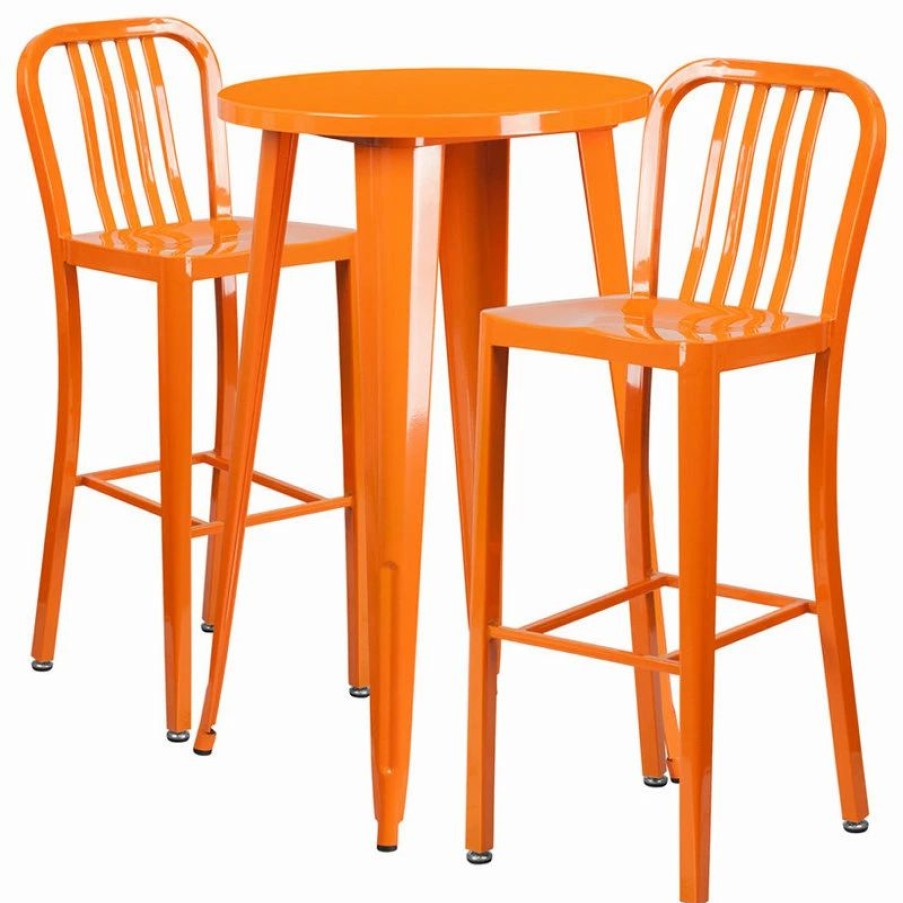 Best Flash Furniture Industrial Table Chair Set With Orange Ch-51080Bh-2-30Vrt-Or-Gg