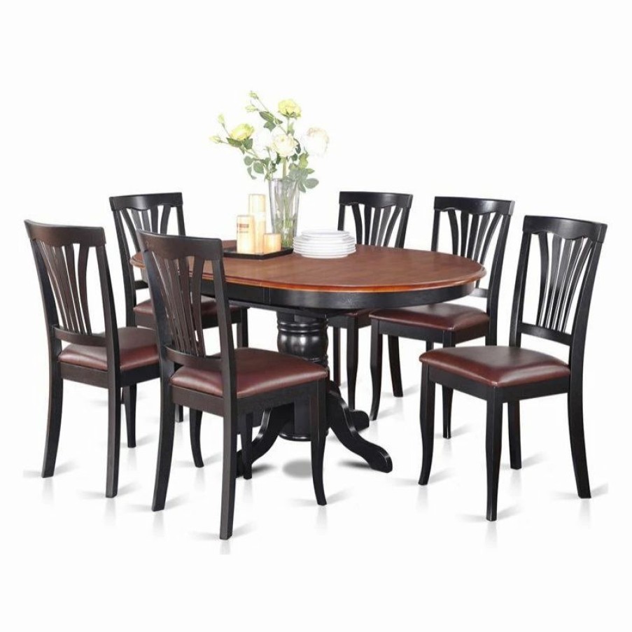 New East West Furniture Avon 7-Piece Wood Dining Set With Oval Table In Black/Cherry