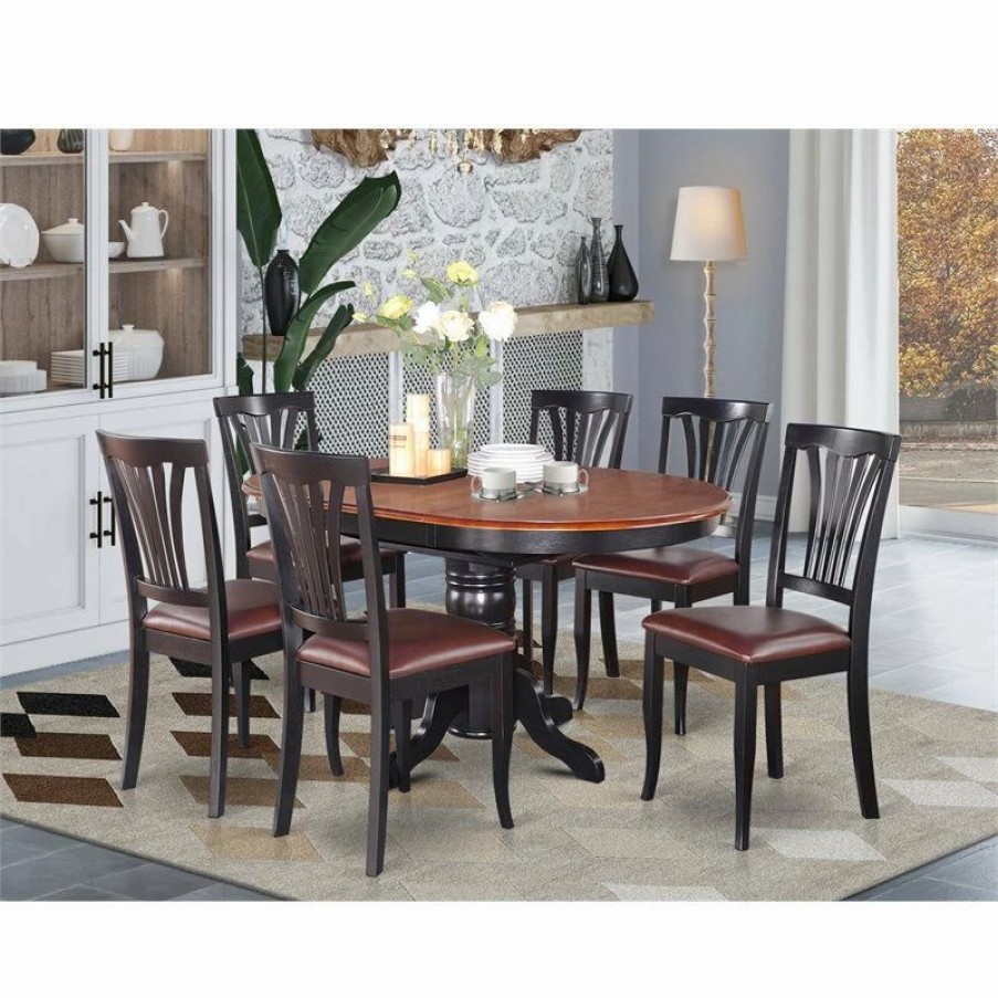 New East West Furniture Avon 7-Piece Wood Dining Set With Oval Table In Black/Cherry