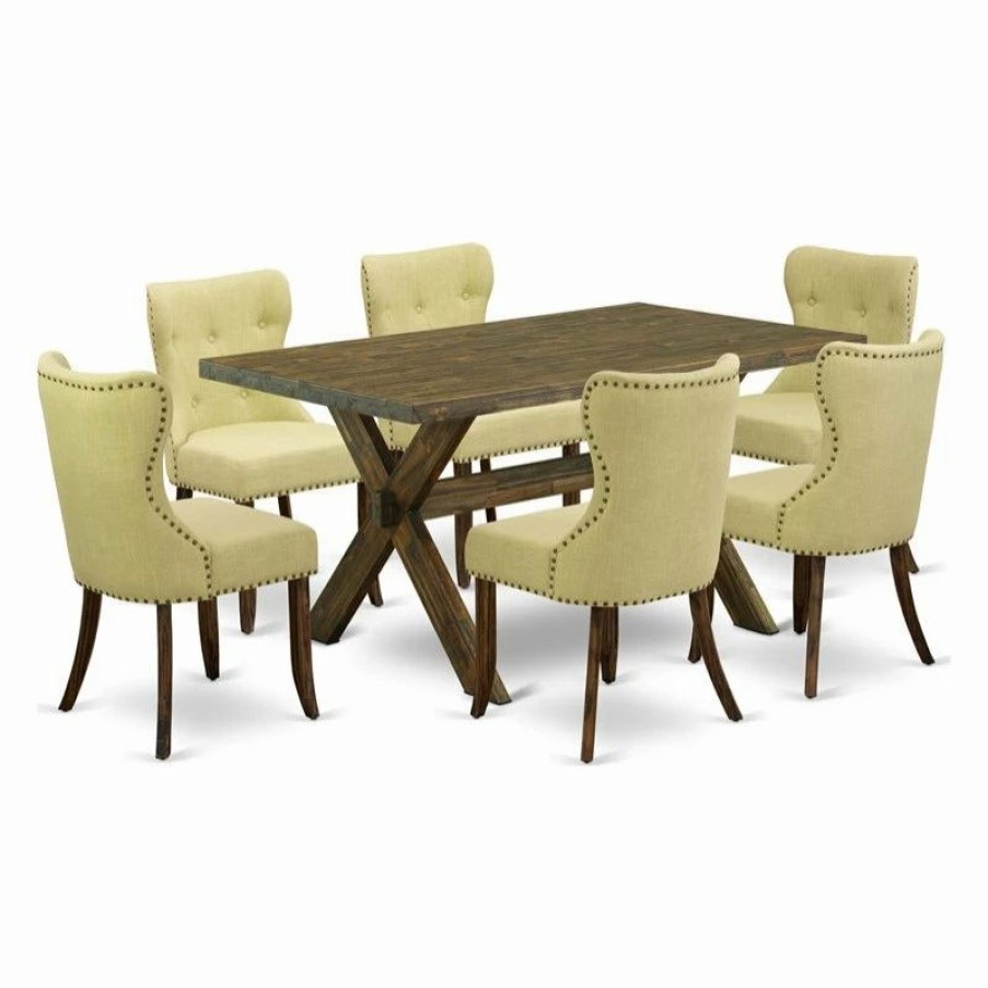 Clearance East West Furniture X-Style 7-Piece Wood Dining Set In Brown And Limelight