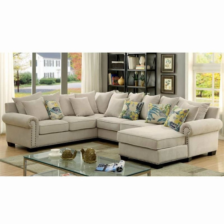 Online Furniture Of America E-Commerce By Enitial Lab Furniture Of America Ellington Transitional Fabric Sectional In Beige