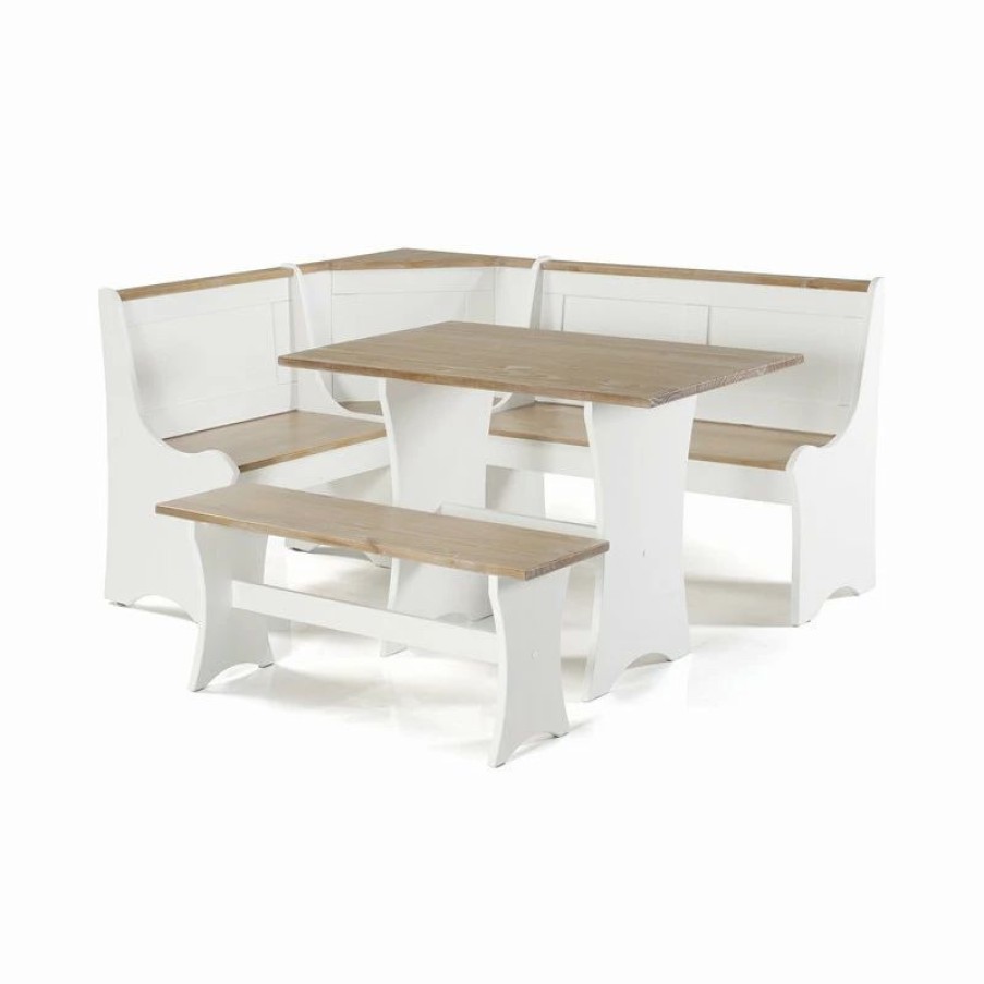 New Riverbay Furniture Kerry Planked Solid Wood Dining Nook Set In Antique White