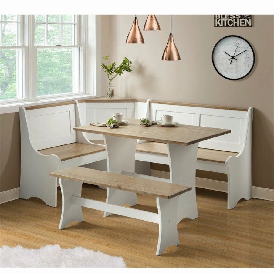 New Riverbay Furniture Kerry Planked Solid Wood Dining Nook Set In Antique White