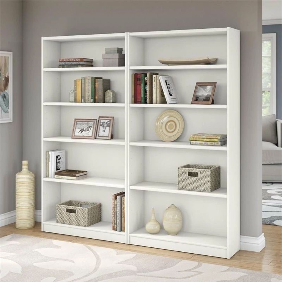 New Bush Business Furniture Bush Furniture Universal 5 Shelf Bookcase In Pure White (Set Of 2)