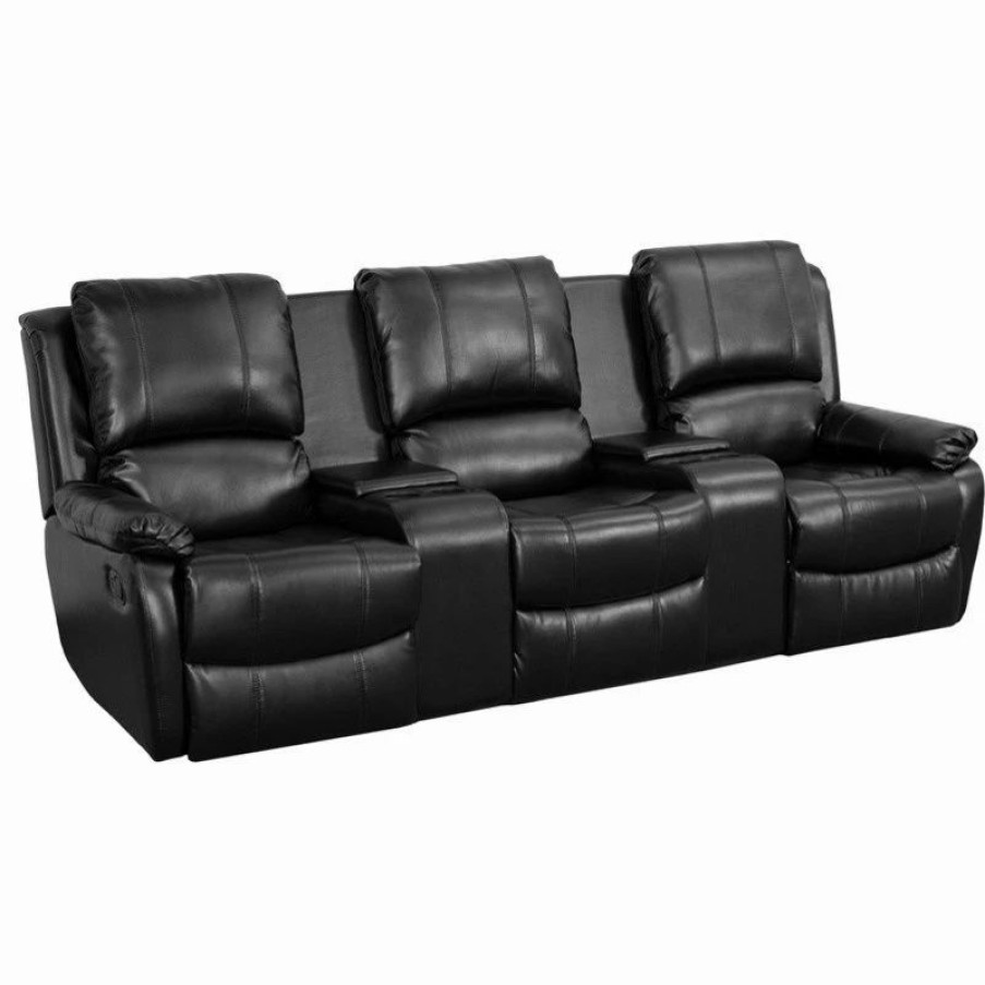 New Flash Furniture Black Leather Pillowtop 3-Seat Home Theater Recliner