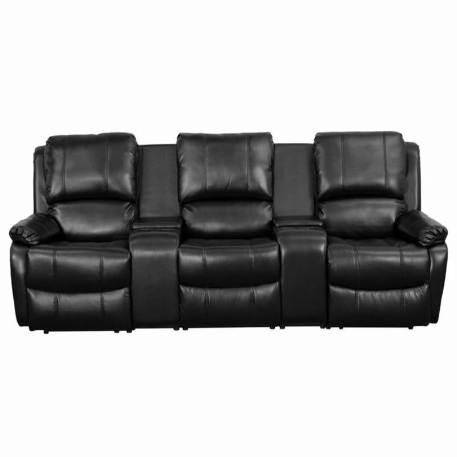 New Flash Furniture Black Leather Pillowtop 3-Seat Home Theater Recliner