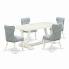 Hot East West Furniture V-Style 5-Piece Wood Dining Set With Fabric Chairs In White