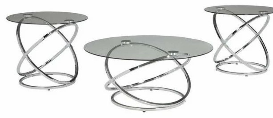 Hot Ashley Furniture Industries Ashley Furniture Modern Hollynyx 3 Piece Glass Top Coffee Table Set In Chrome