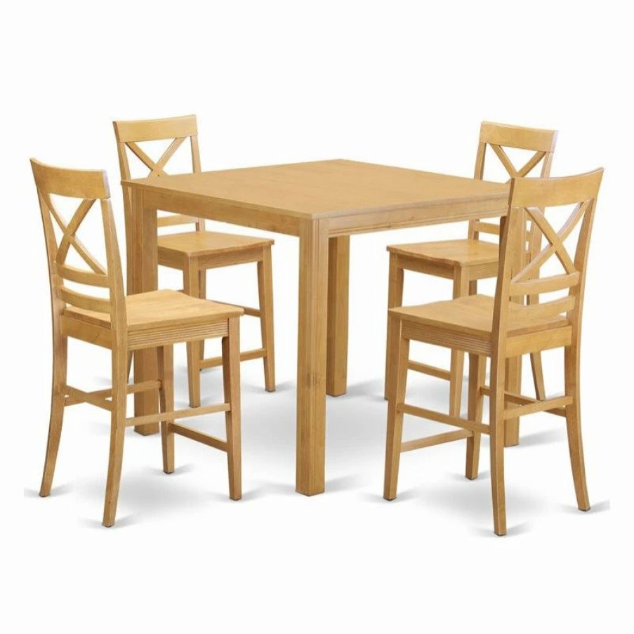 Best East West Furniture Cafe 5-Piece Wood Dining Table And Bar Stool Set In Oak