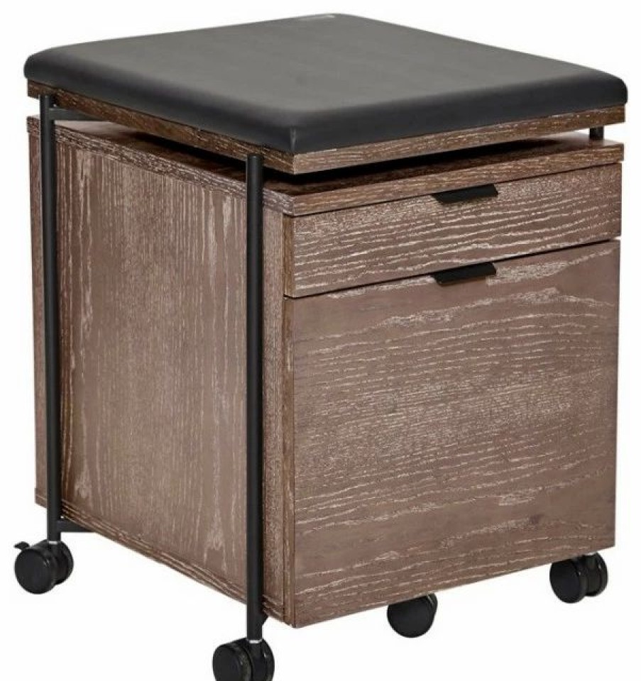 Clearance Unique Furniture 2-Drawer Wood Mobile Pedestal With Castors In Thermo Oak