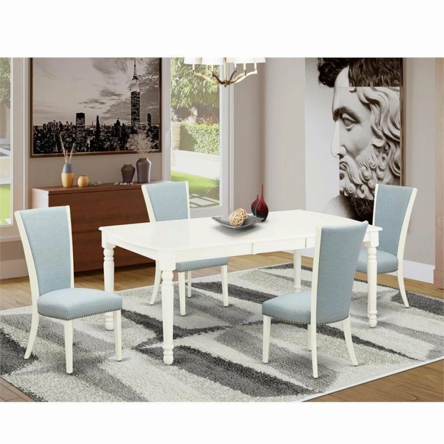 Clearance East West Furniture Dover 5-Piece Wood Dining Set In Linen White