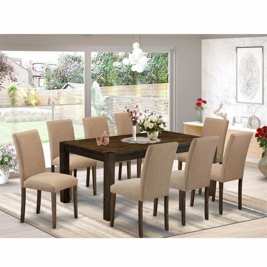 Online East West Furniture Lismore 9-Piece Wood Dining Set In Brown/Light Sable