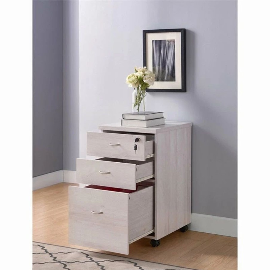 New Smart Home Furniture 3-Drawer Contemporary Wood File Cabinet In White Oak