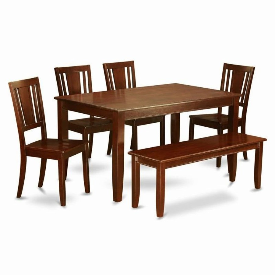 Clearance East West Furniture Dudley 6-Piece Dining Set With Wood Seat In Mahogany