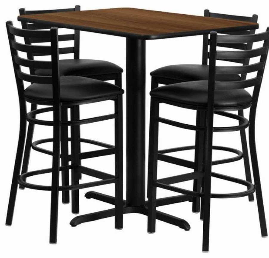 Wholesale Flash Furniture 24"W X 42"L Walnut Laminate Table Set With Metal Barstools