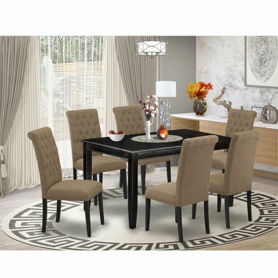 Clearance East West Furniture Dudley 7-Piece Wood Dining Set In Black/Light Sable