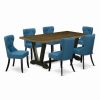 Wholesale East West Furniture V-Style 7-Piece Wood Dining Set In Brown/Black/Blue