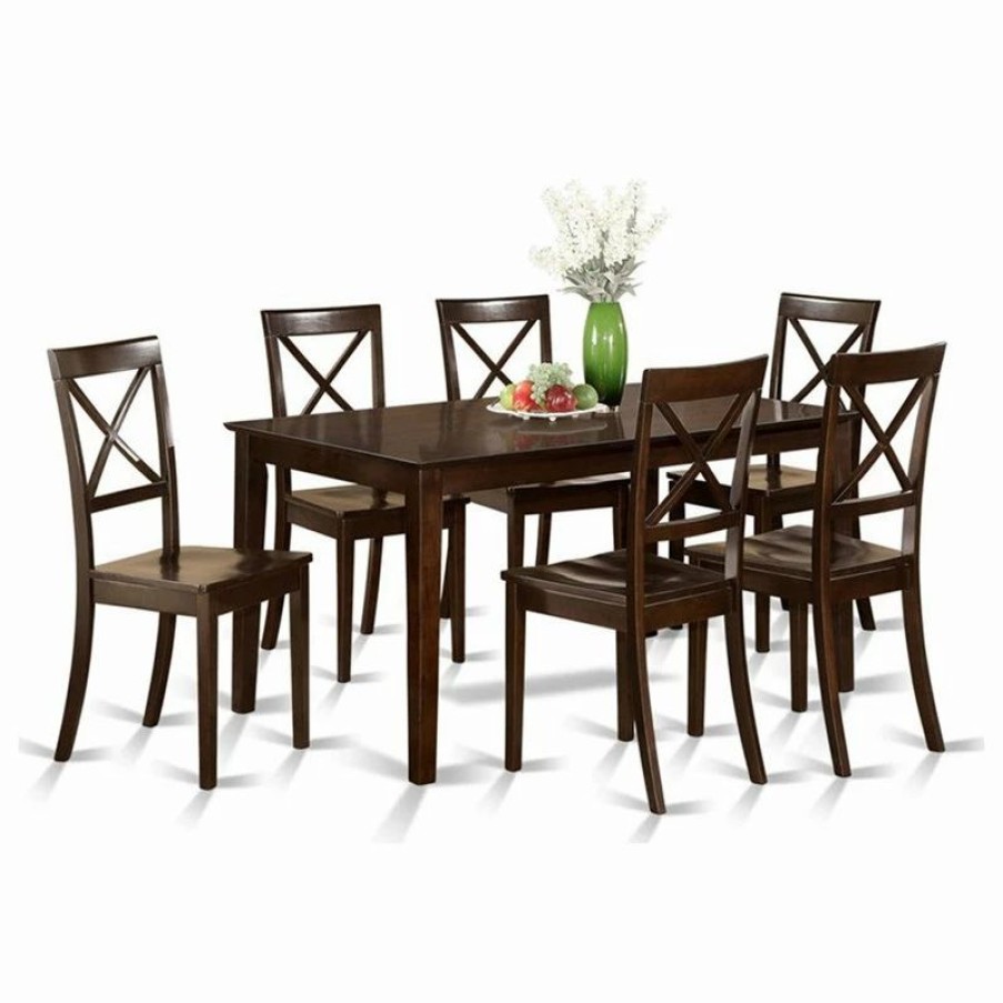 Clearance East West Furniture Capri 7-Piece Wood Dining Room Set In Cappuccino