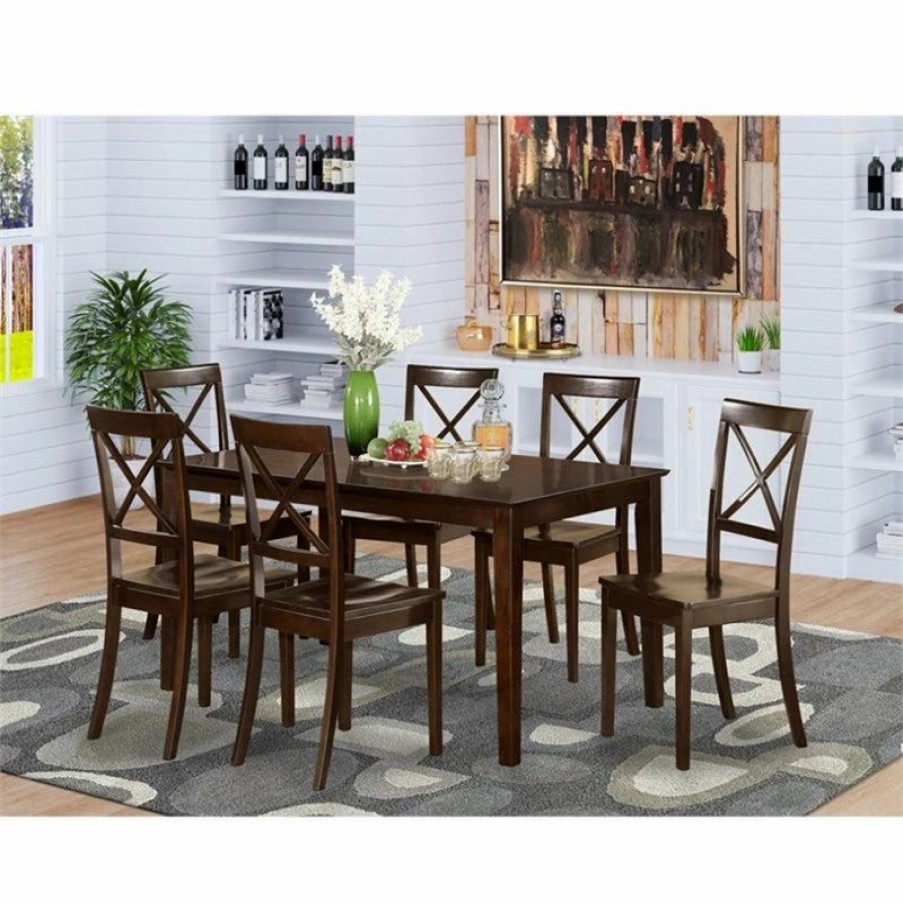 Clearance East West Furniture Capri 7-Piece Wood Dining Room Set In Cappuccino