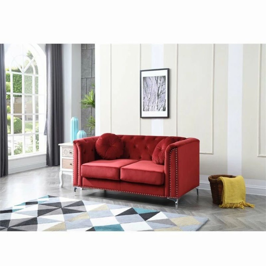 Online Glory Furniture Pompano Velvet Loveseat In Burgundy