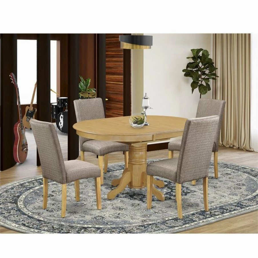 Best East West Furniture Avon 5-Piece Wood Dining Set In Oak/Dark Khaki