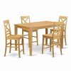 New East West Furniture Capri 5-Piece Wood Dining Set With Bar Stools In Oak