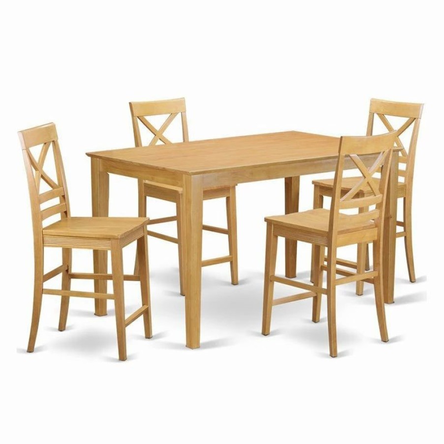 New East West Furniture Capri 5-Piece Wood Dining Set With Bar Stools In Oak